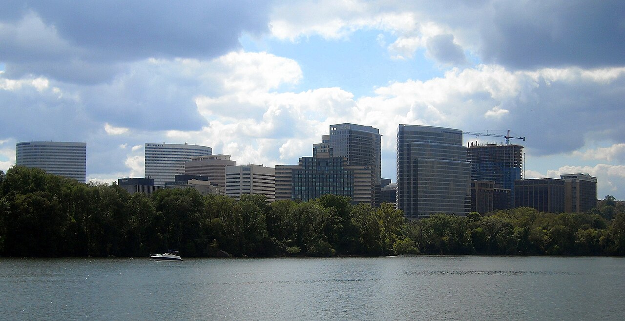 The Rosslyn skyline of Arlington, Virginia seen from Georgetown across the Potomac River.